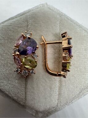 Vintage 14K 585 Rolled Rose Gold Multi-Color Earrings